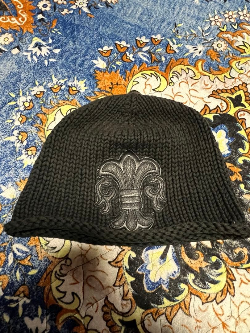 CHROME HEARTS レザーパッチ BSフレアボタン ニットキャップ