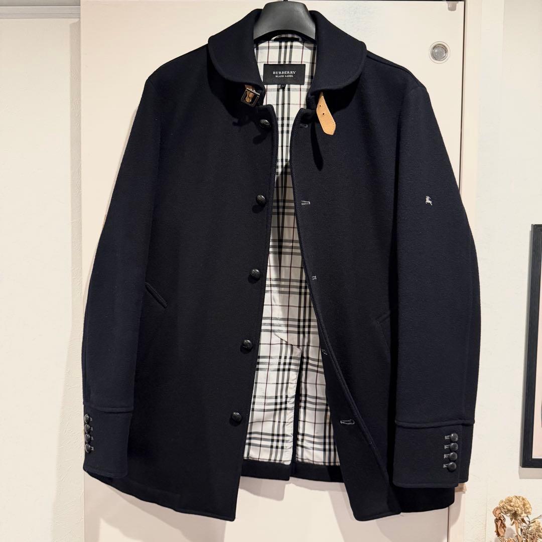 新品級‼️バーバリー ブラックレーベル ピーコート ウール ネイビー 廃盤品L 革