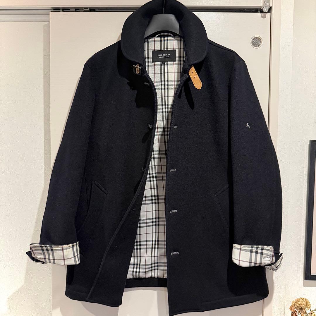 新品級‼️バーバリー ブラックレーベル ピーコート ウール ネイビー 廃盤品L 革