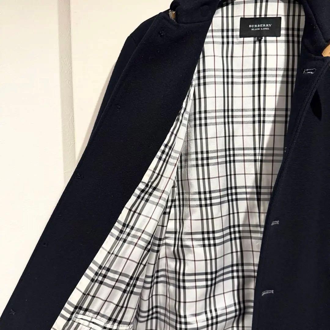 新品級‼️バーバリー ブラックレーベル ピーコート ウール ネイビー 廃盤品L 革