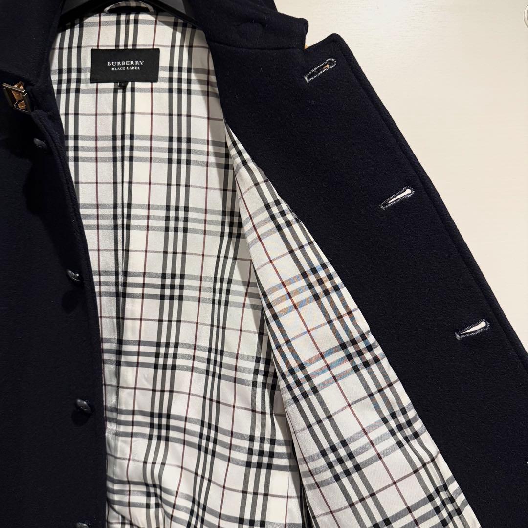 新品級‼️バーバリー ブラックレーベル ピーコート ウール ネイビー 廃盤品L 革