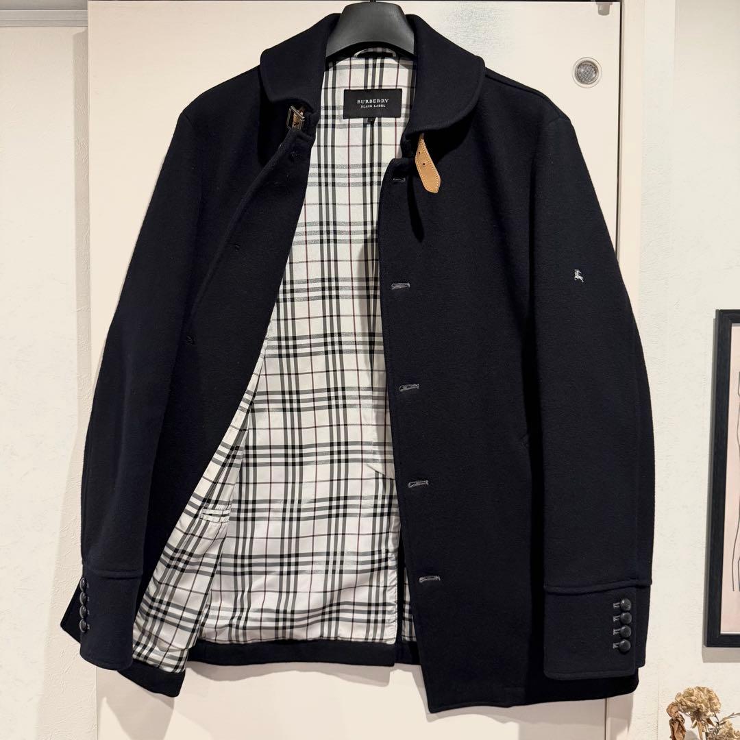 新品級‼️バーバリー ブラックレーベル ピーコート ウール ネイビー 廃盤品L 革