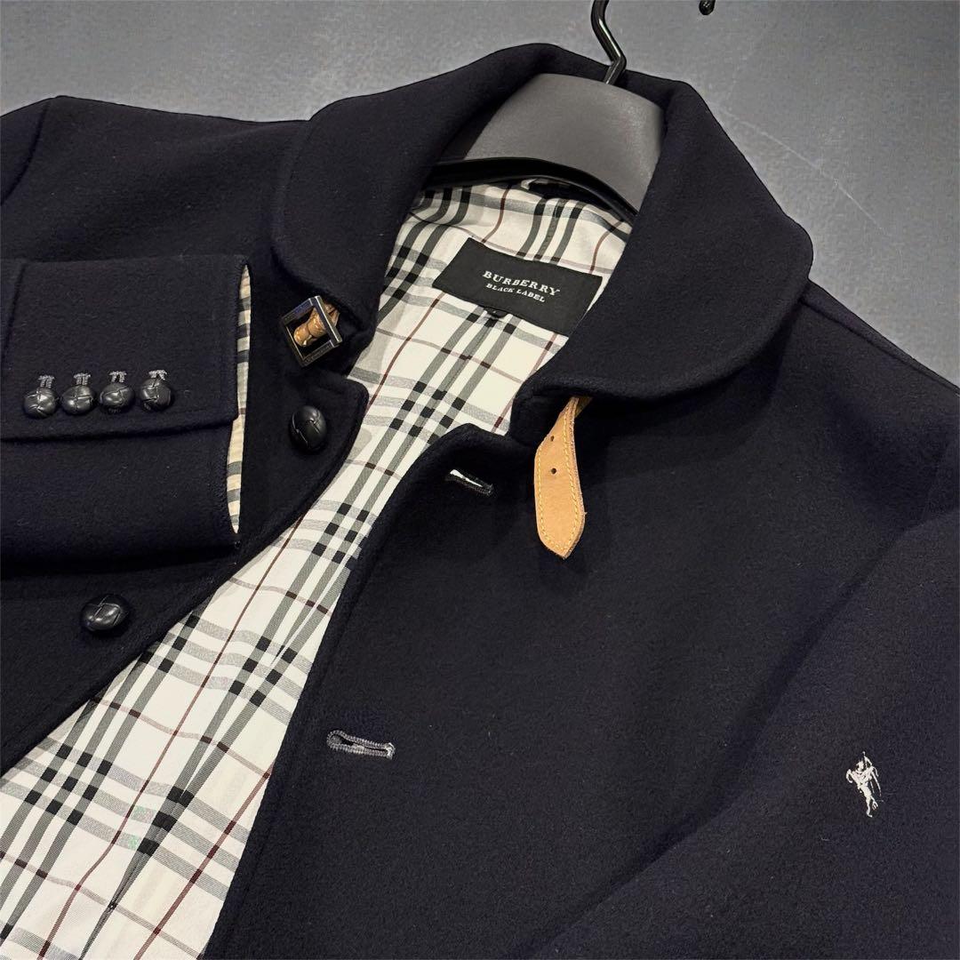 新品級‼️バーバリー ブラックレーベル ピーコート ウール ネイビー 廃盤品L 革