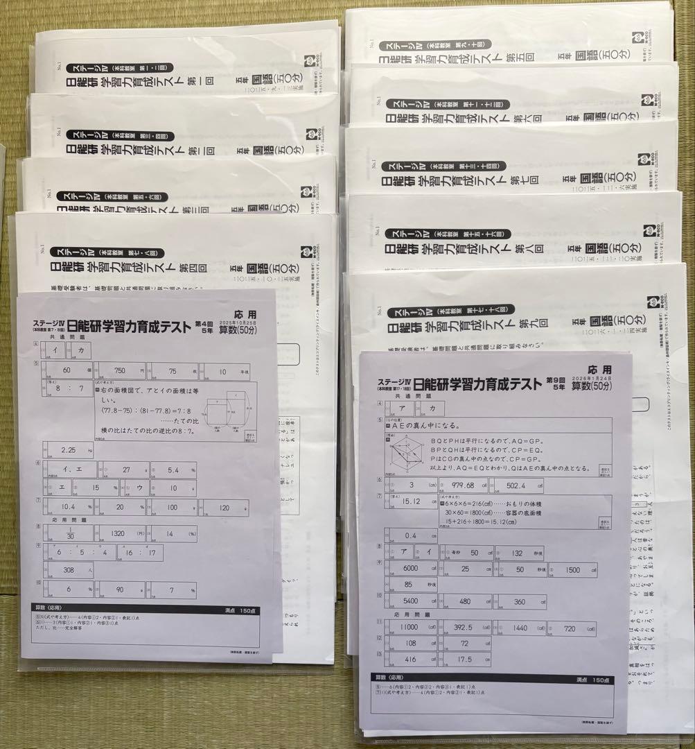 日能研　2025 5年　育成テスト　9月から1月