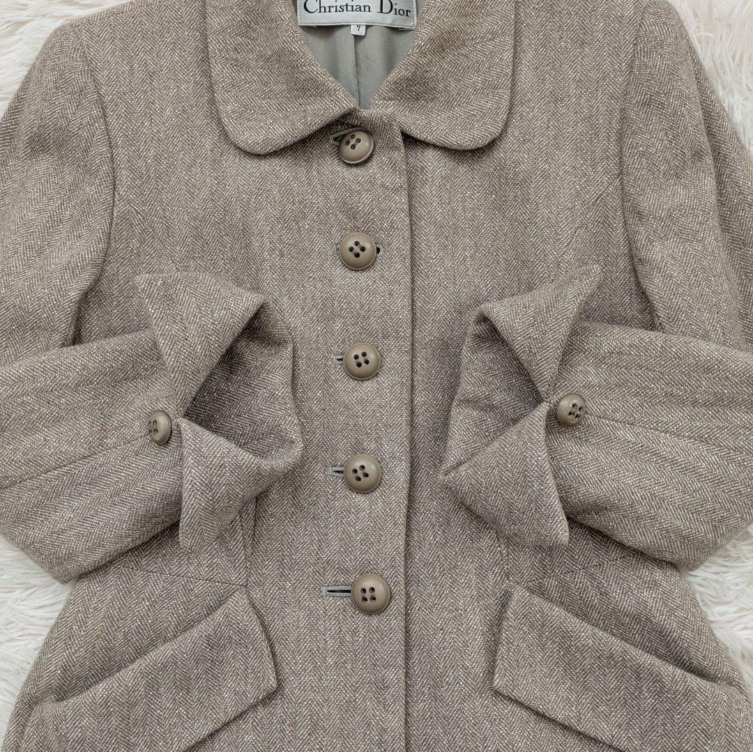 Christian Dior シルク混 ペプラム ツイードジャケット 7号