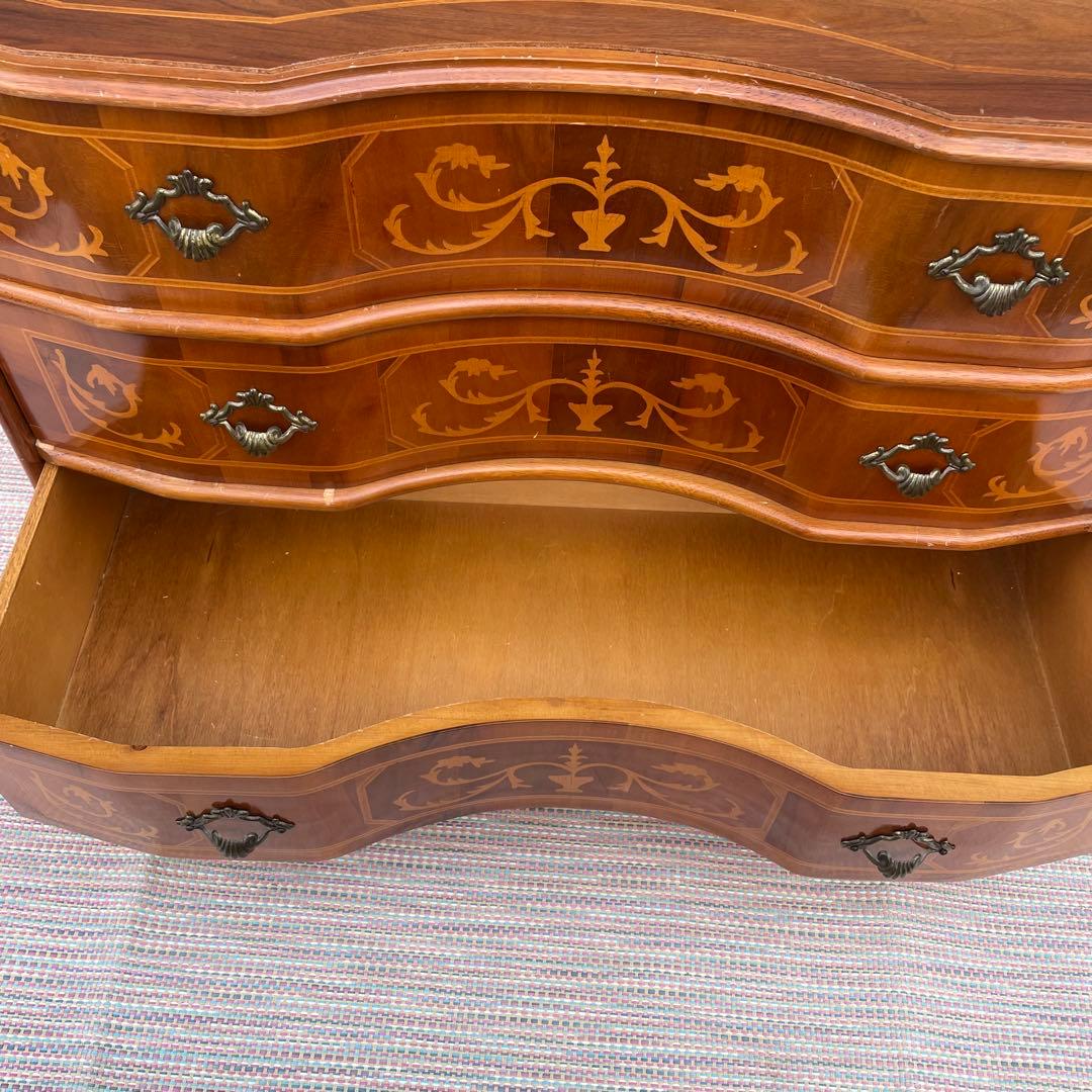 【送料込】アンティーク　象嵌細工　3段チェスト　イタリア調　ヴィンテージ　家具