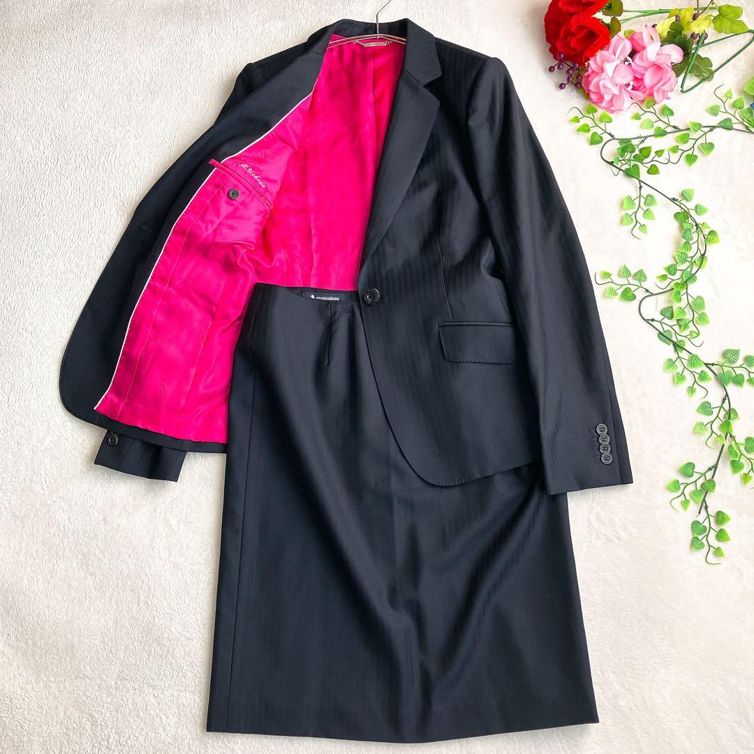 アクアスキュータム★シャドウストライプ スカートスーツ ロゴ総柄裏地 ウール