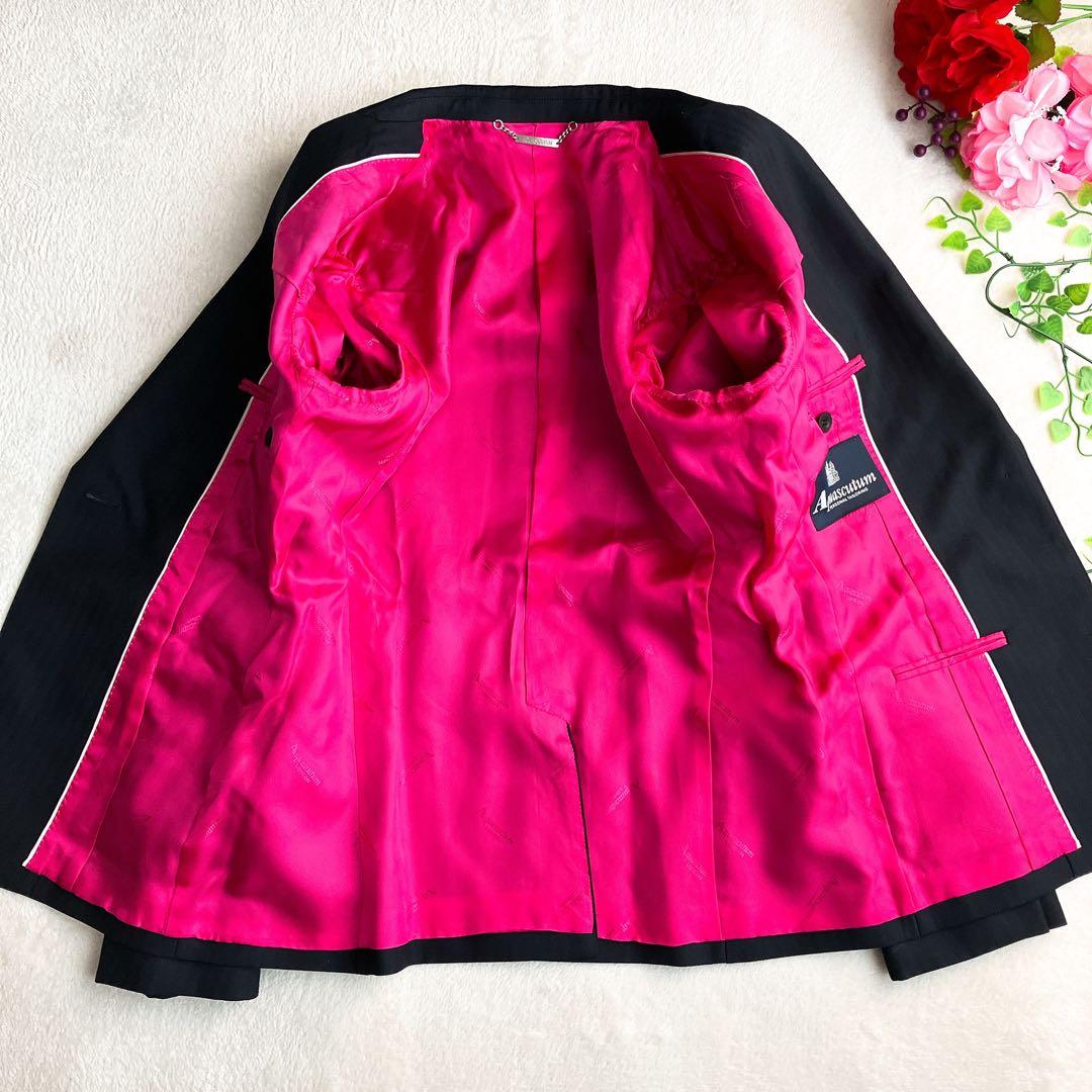 アクアスキュータム★シャドウストライプ スカートスーツ ロゴ総柄裏地 ウール