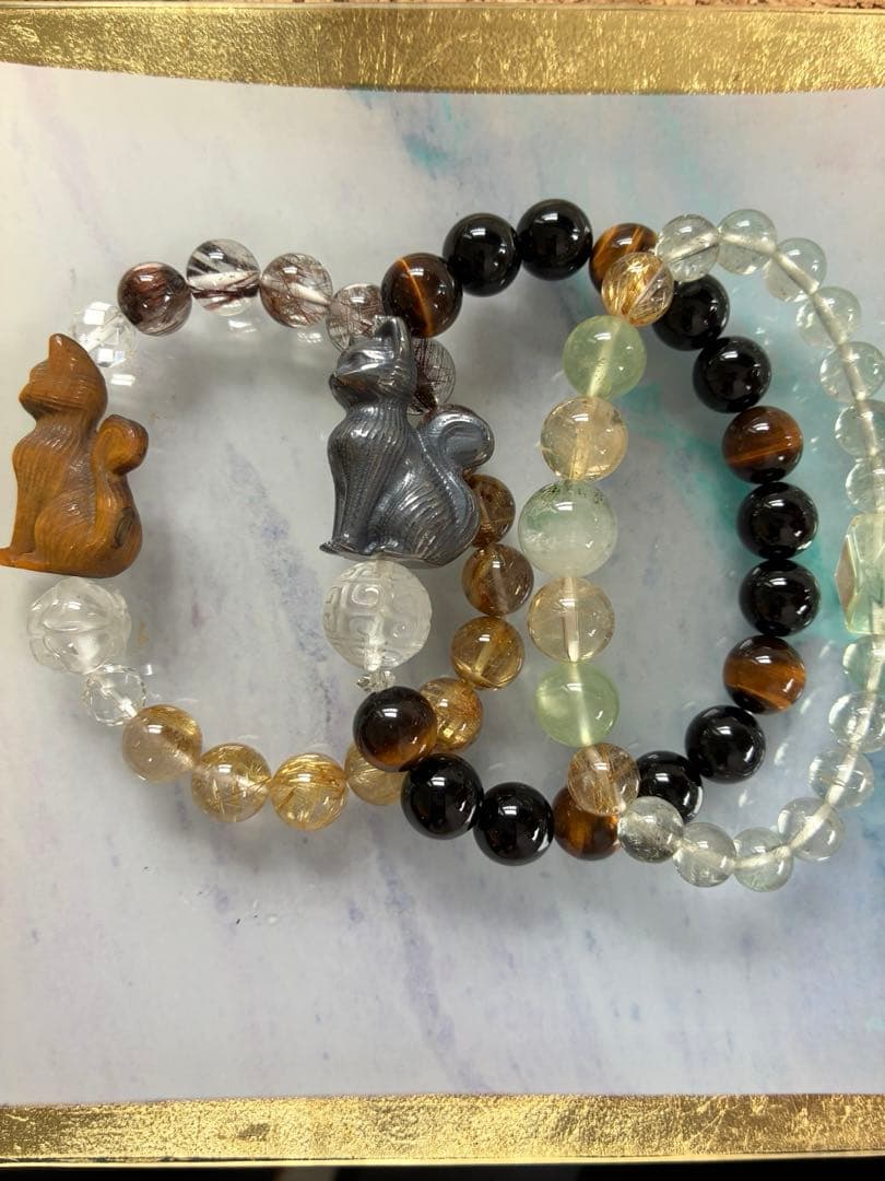 テラエルツ 猫 ブラックトルマリン ブレスレット