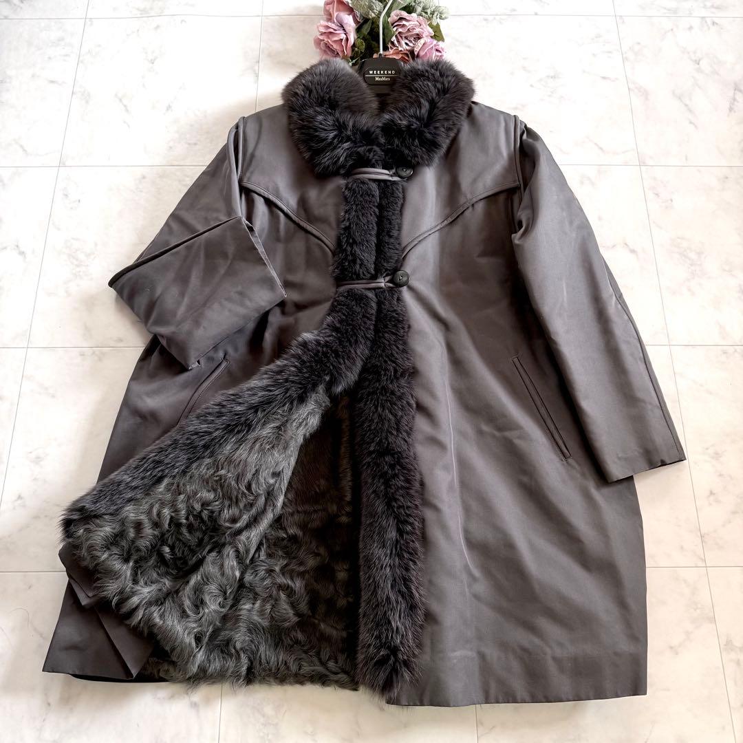 フォックスファートリミング シルク100%コート チキアンラムライナー 毛皮