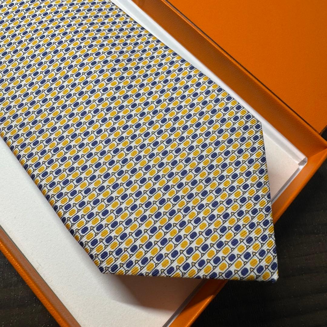 未使用 希少 HERMES エルメス 3Dメガネ柄 ネクタイ イエロー シルク