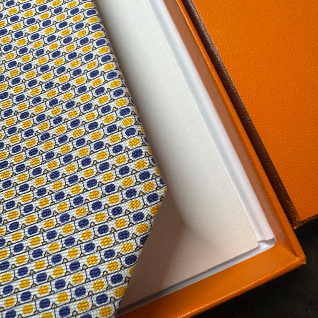 未使用 希少 HERMES エルメス 3Dメガネ柄 ネクタイ イエロー シルク