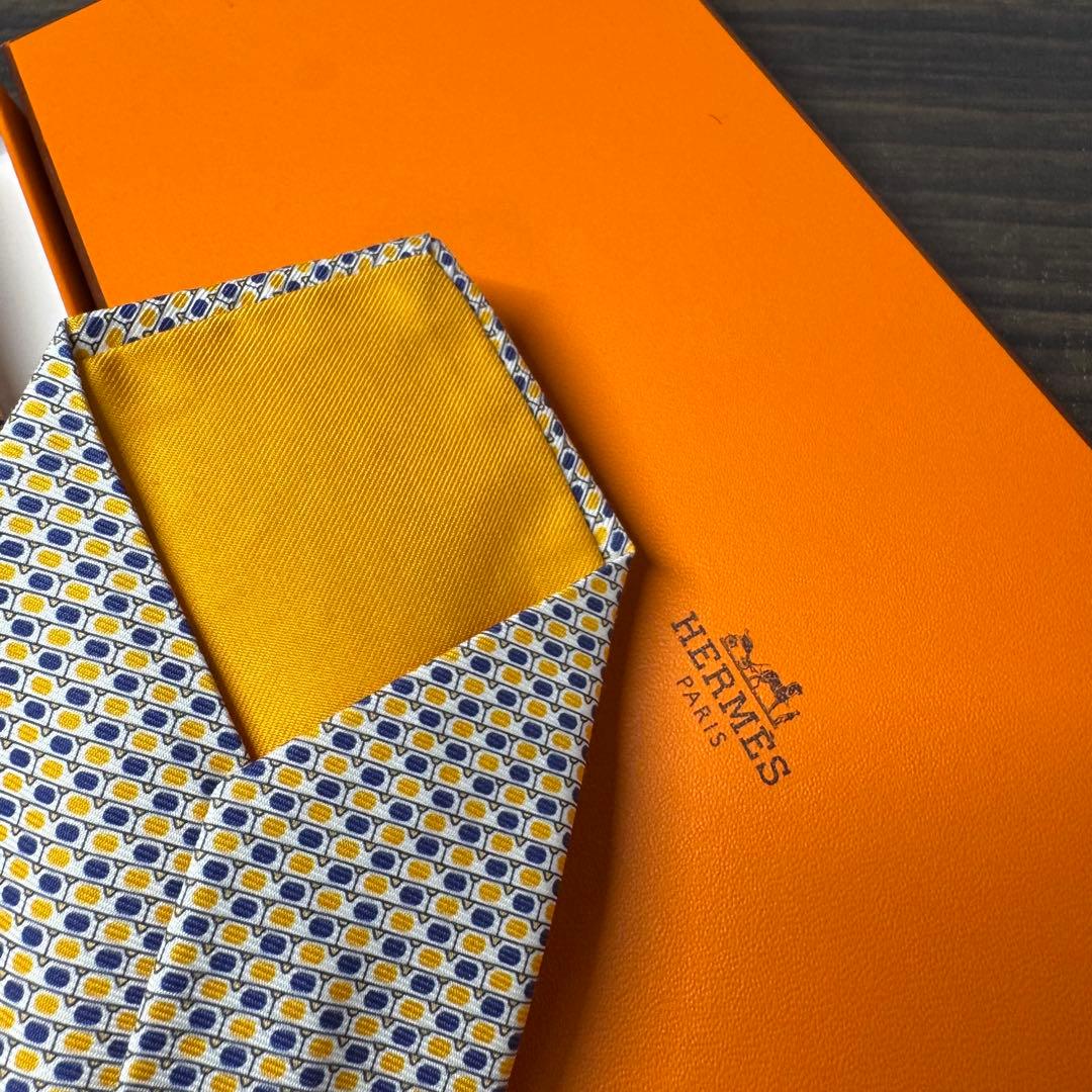 未使用 希少 HERMES エルメス 3Dメガネ柄 ネクタイ イエロー シルク