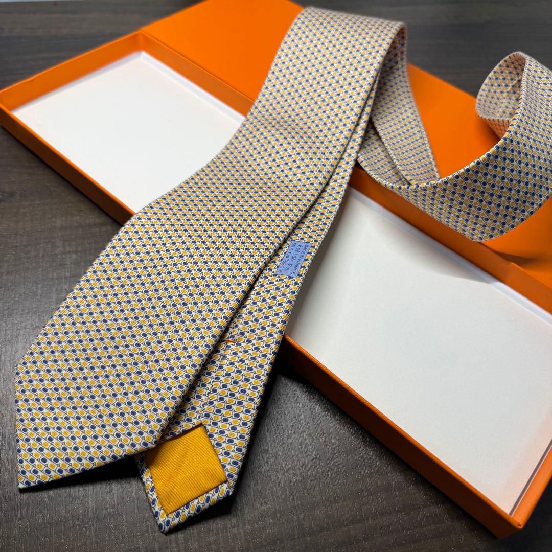 未使用 希少 HERMES エルメス 3Dメガネ柄 ネクタイ イエロー シルク