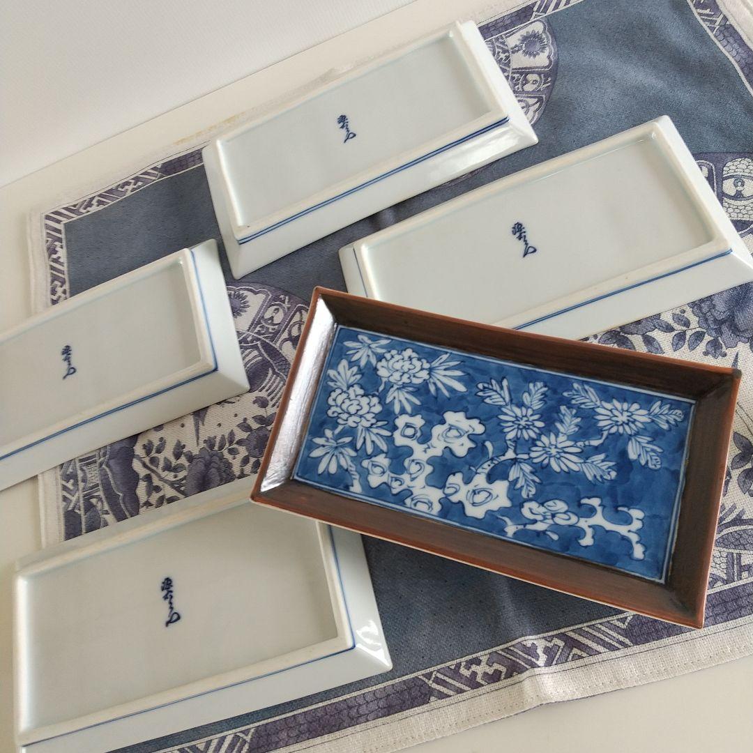 源右衛門⭐️染付花紋 角型 銘々皿 五枚組