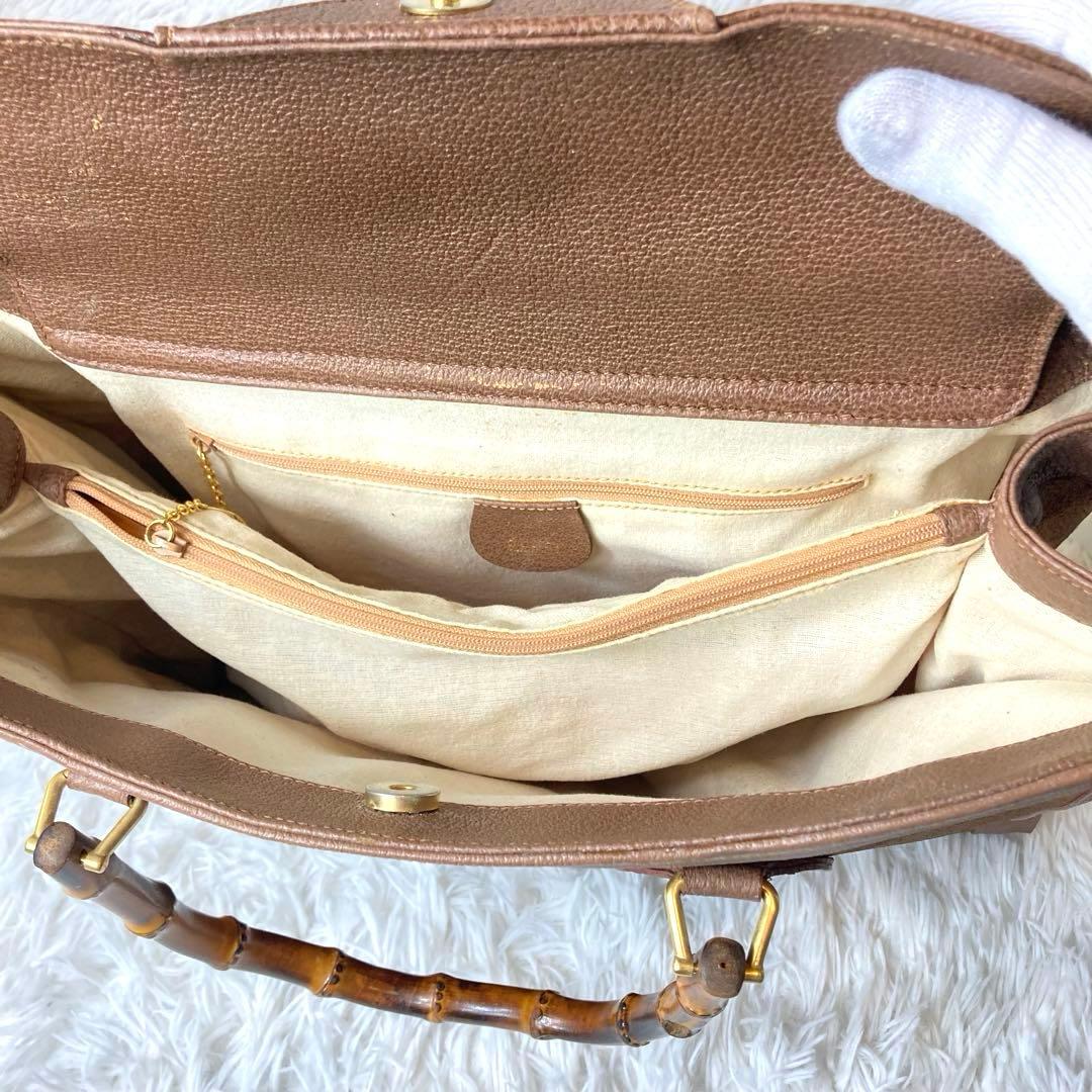 GUCCI トートバッグ ダイアナ バンブー レザー ハンドバッグ ブラウン