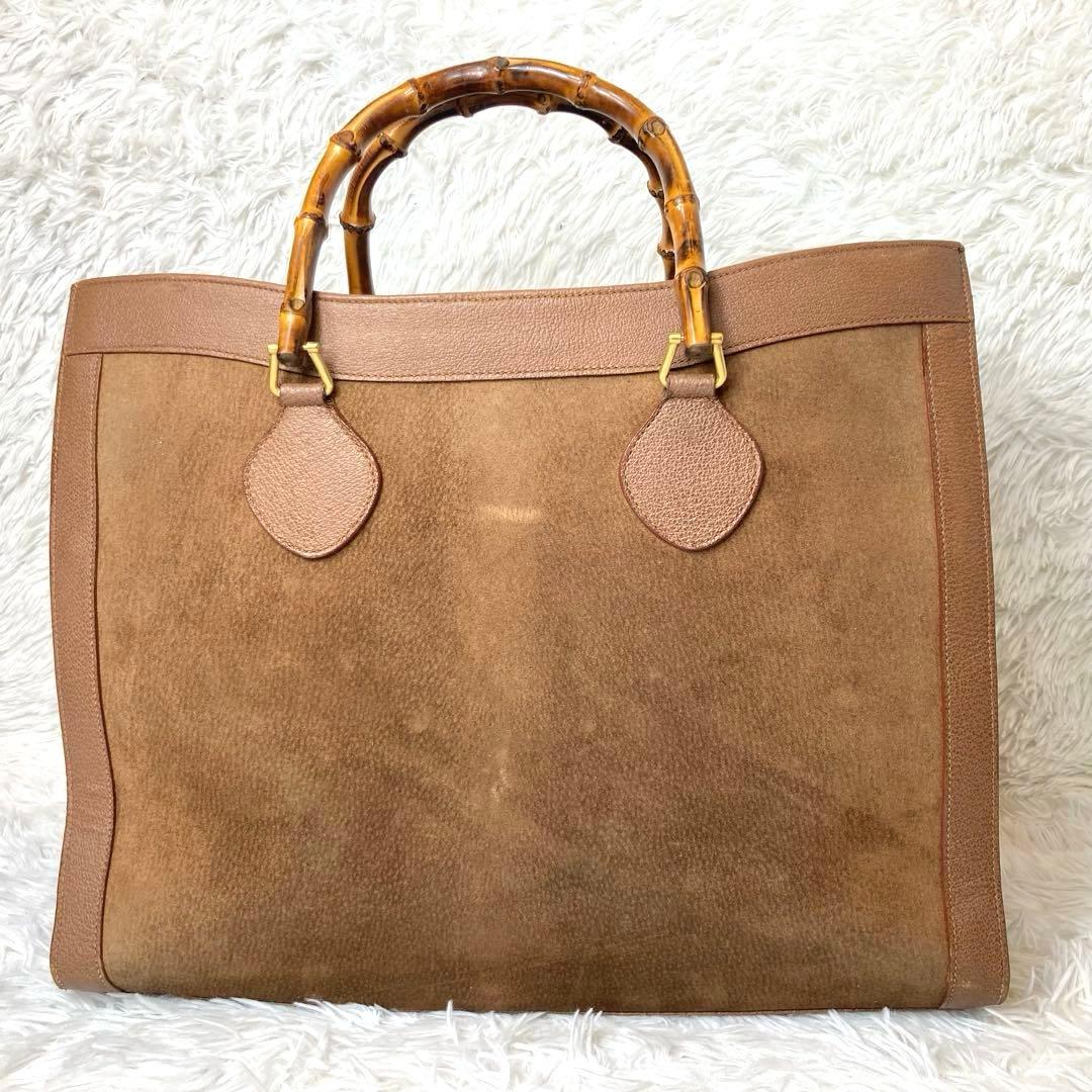 GUCCI トートバッグ ダイアナ バンブー レザー ハンドバッグ ブラウン