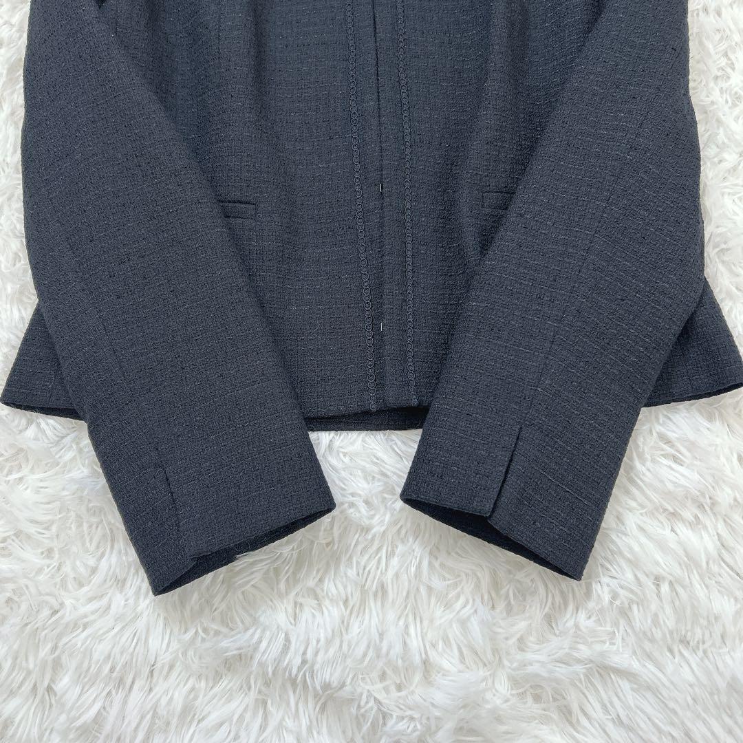 新品タグ付✨リフレクト　ツイードジャケット　ネイビー　9号　ノーカラー　定価4万