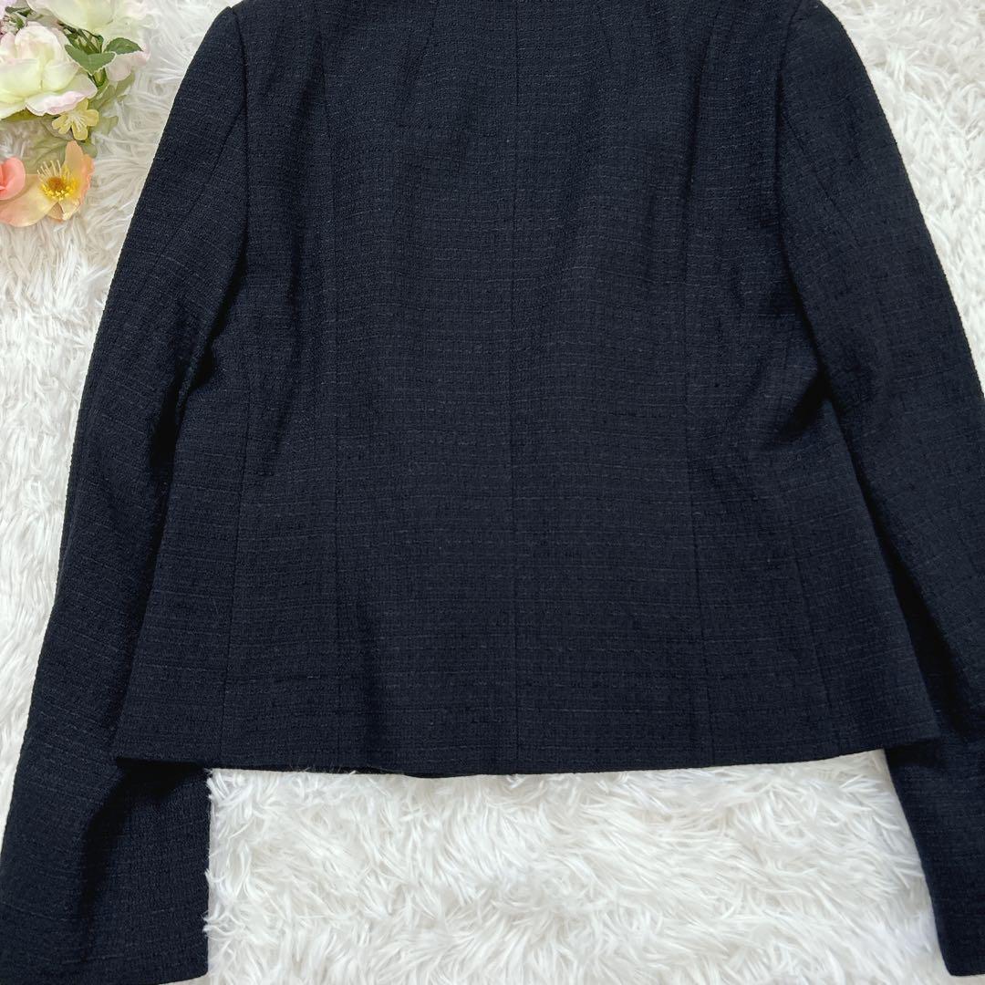 新品タグ付✨リフレクト　ツイードジャケット　ネイビー　9号　ノーカラー　定価4万