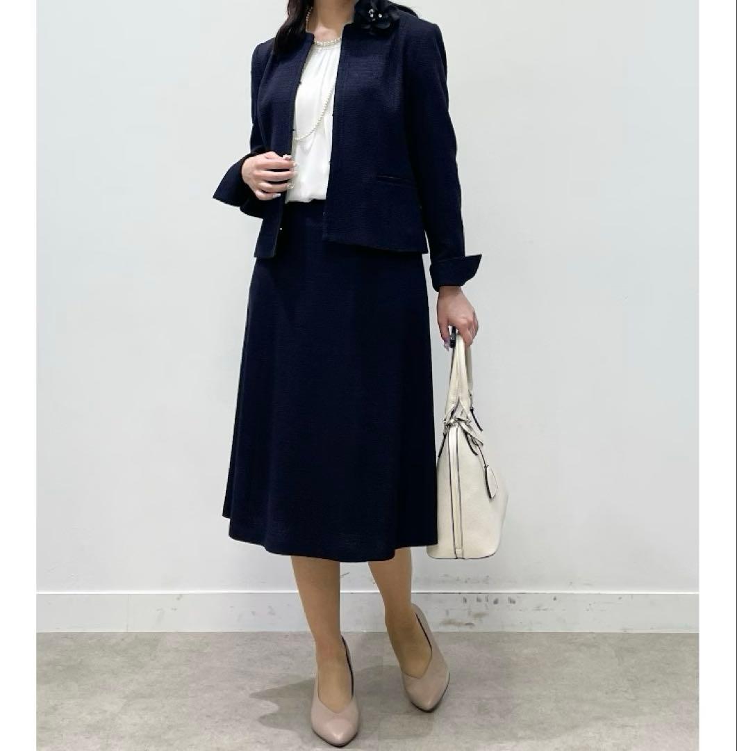 新品タグ付✨リフレクト　ツイードジャケット　ネイビー　9号　ノーカラー　定価4万