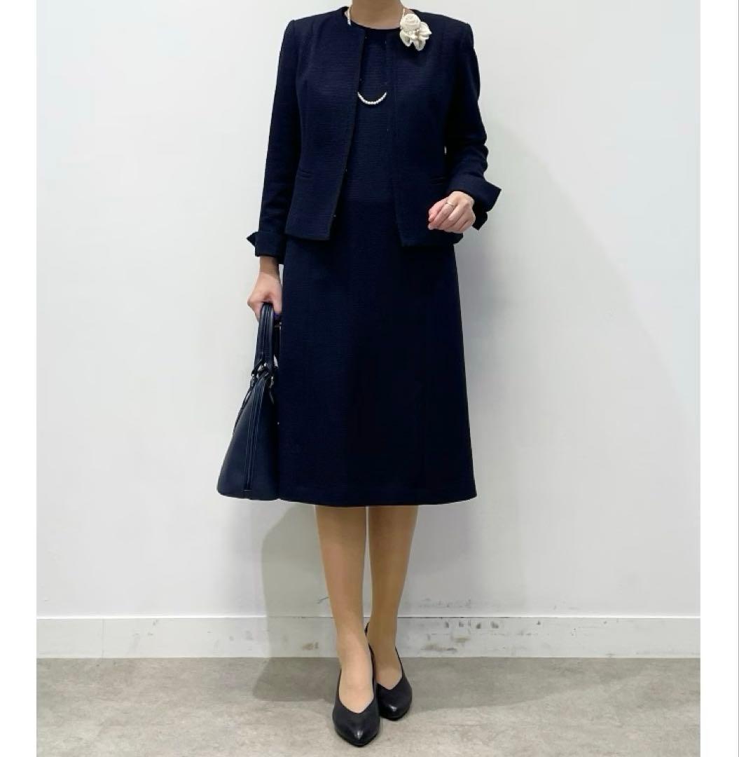 新品タグ付✨リフレクト　ツイードジャケット　ネイビー　9号　ノーカラー　定価4万