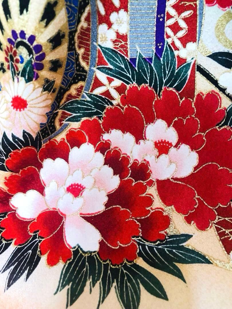 正絹️‼️七五三 七歳‼人気 赤地 御所車に手毬 金糸刺繍‼️金彩箔 豪華安心セット‼️