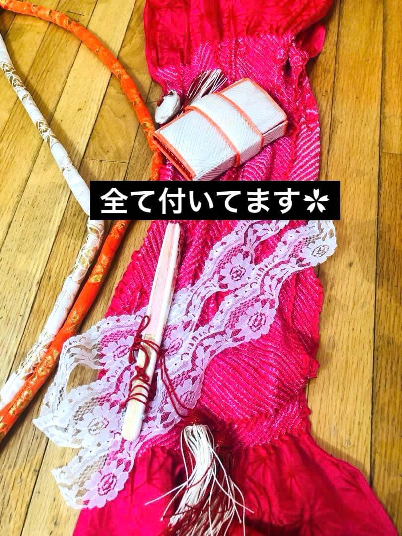 正絹️‼️七五三 七歳‼人気 赤地 御所車に手毬 金糸刺繍‼️金彩箔 豪華安心セット‼️