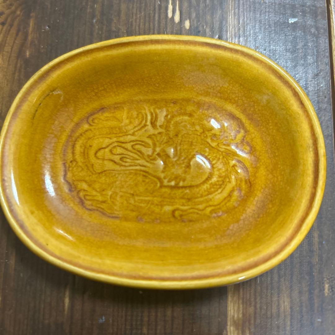 H*a様 珉平焼き　明平焼き　龍紋図　楕円形　淡路焼　菓子皿　豆皿　４枚　骨董品