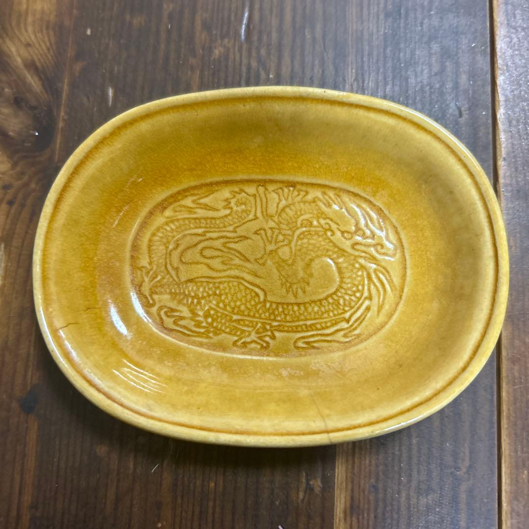 H*a様 珉平焼き　明平焼き　龍紋図　楕円形　淡路焼　菓子皿　豆皿　４枚　骨董品