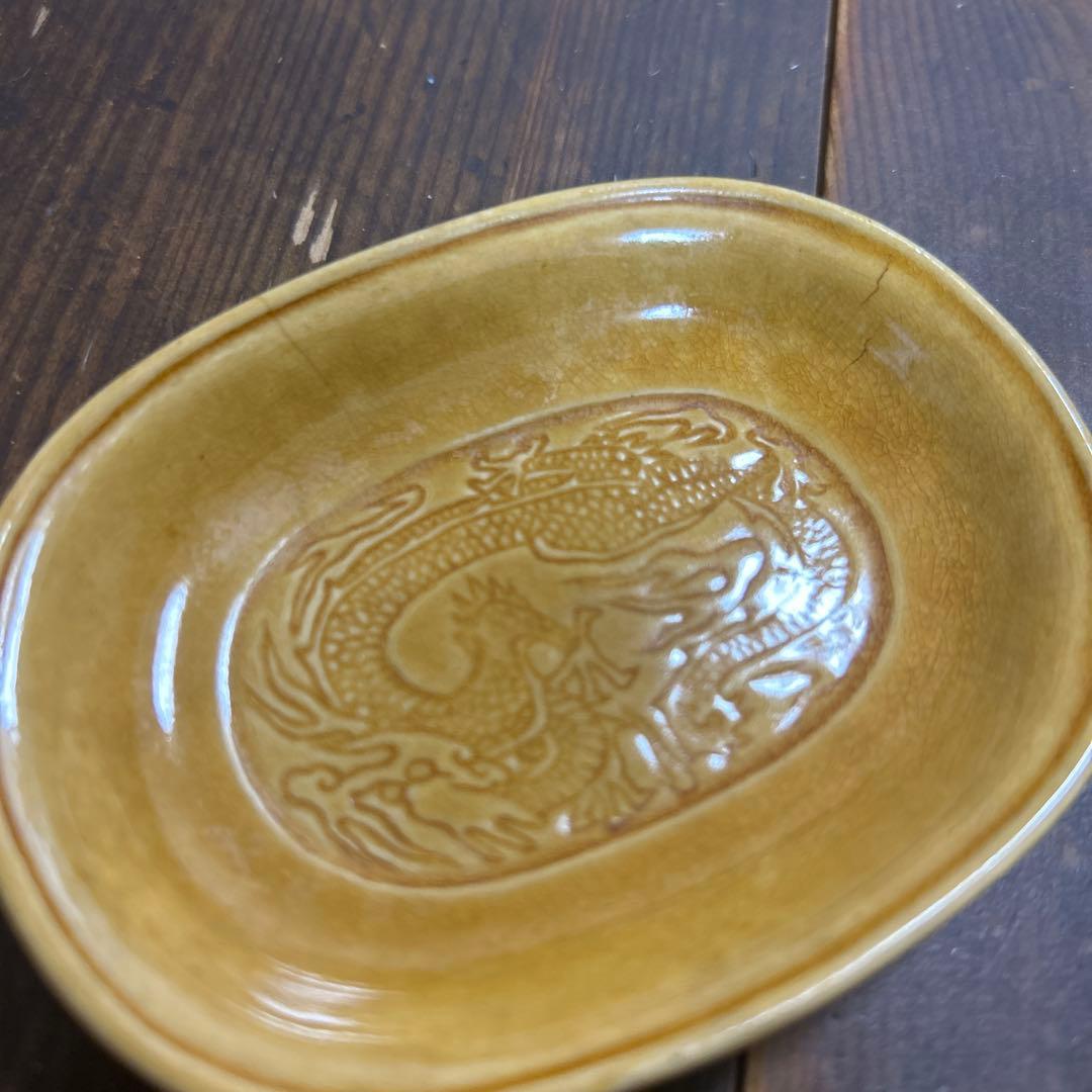 H*a様 珉平焼き　明平焼き　龍紋図　楕円形　淡路焼　菓子皿　豆皿　４枚　骨董品