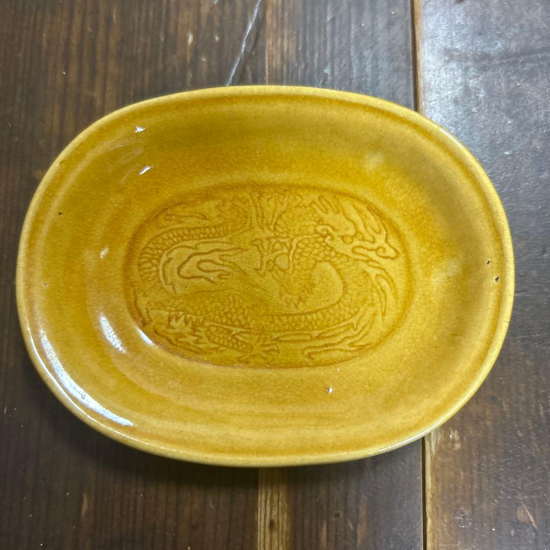 H*a様 珉平焼き　明平焼き　龍紋図　楕円形　淡路焼　菓子皿　豆皿　４枚　骨董品