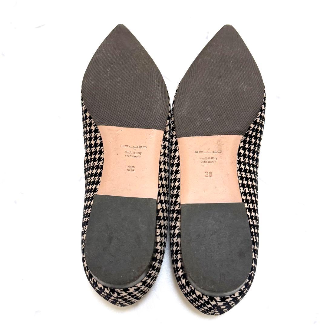 ペリーコ　フラットシューズ　千鳥格子　アネッリフィッビア　25cm　ベージュ