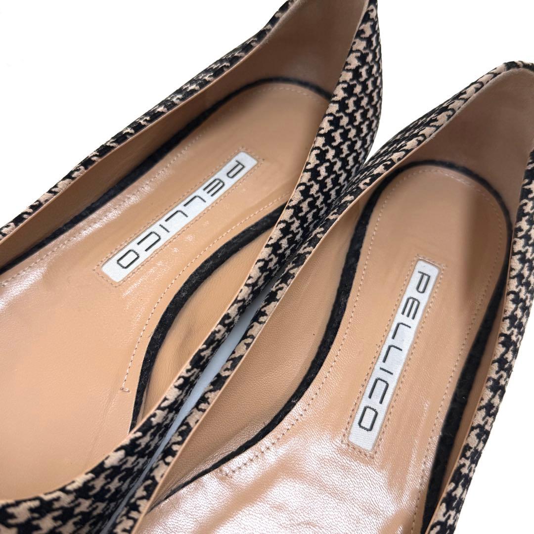 ペリーコ　フラットシューズ　千鳥格子　アネッリフィッビア　25cm　ベージュ