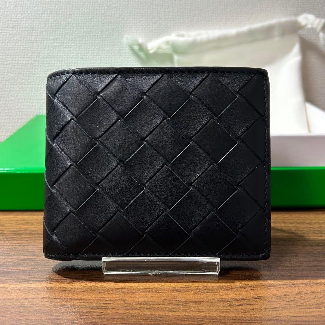 BOTTEGA VENETA／イントレチャートパース付二つ折ウォレット／黒