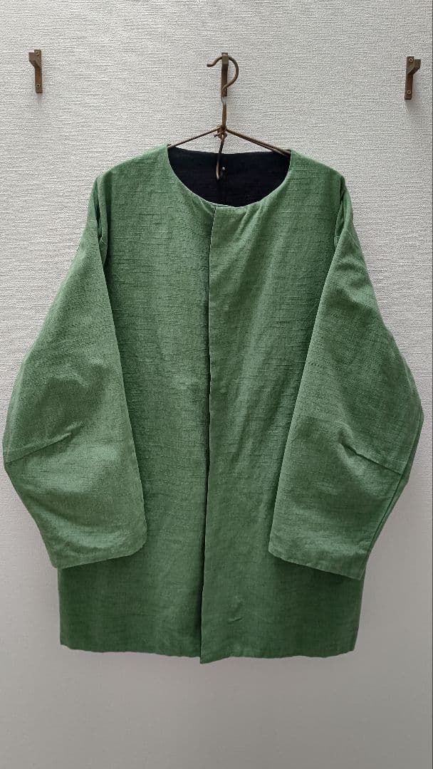 【美品】ヤンマ産業　会津木綿リバーシブルコート ロング丈《スミクロ×よもぎ》