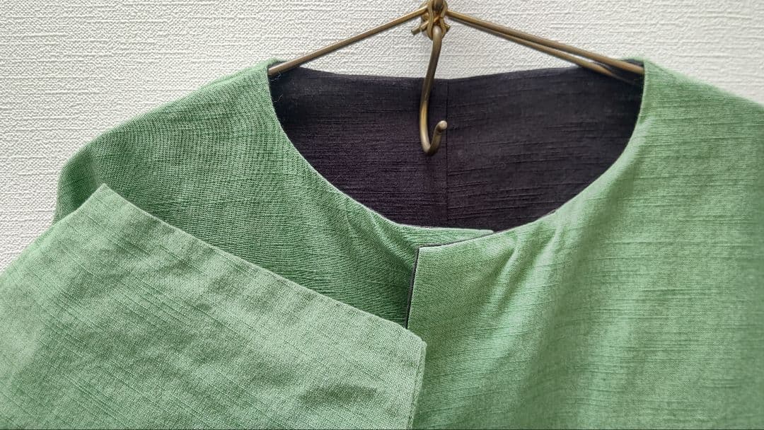 【美品】ヤンマ産業　会津木綿リバーシブルコート ロング丈《スミクロ×よもぎ》