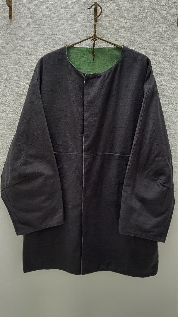 【美品】ヤンマ産業　会津木綿リバーシブルコート ロング丈《スミクロ×よもぎ》