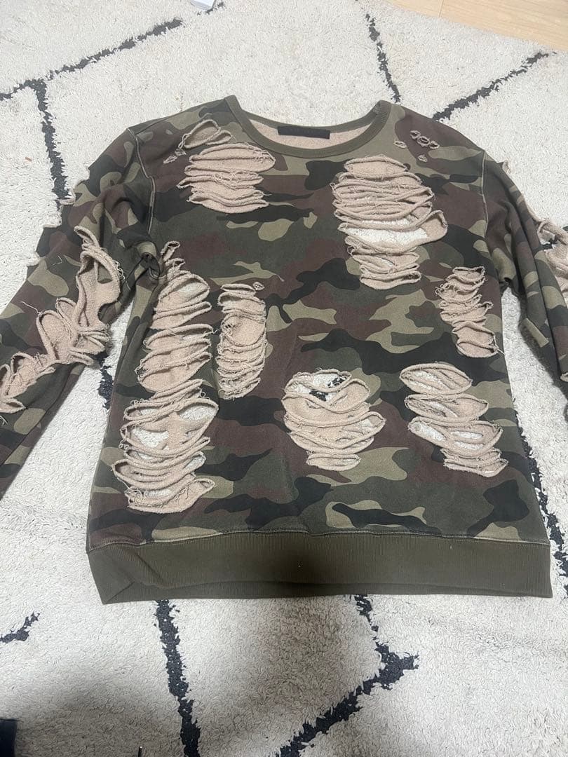 junnakayama ダメージスウェット　迷彩　カモフラ柄