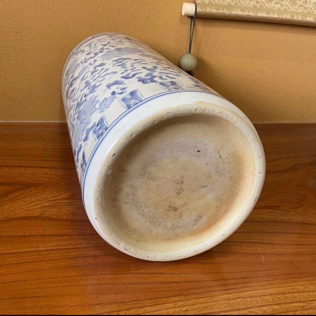 【昭和レトロ】陶器 傘立て 高さ約46㎝ レトロ 花模様 置物 花瓶 ビンテージ