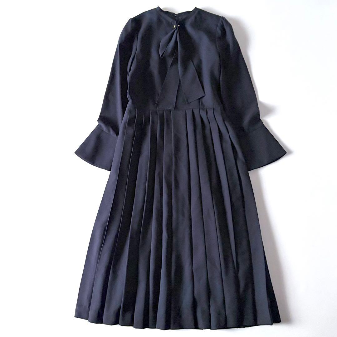 極美品♡　セルフォード　ボウタイプリーツ　ロング　ワンピース　リボン　32　濃紺
