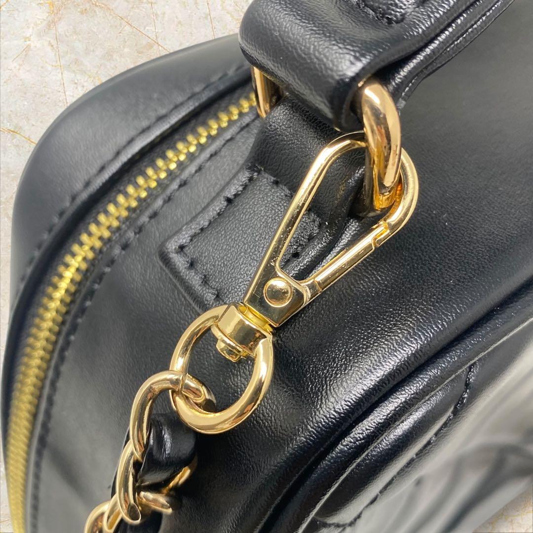 MARY QUANT スクエアキルトデイジーパッチ ブラック ショルダー キルト