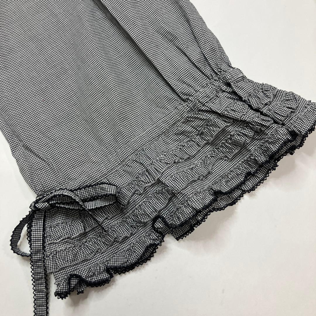 ピンクハウス 黒×白ギンガムチェック ピコフリル使い ドロワーズ