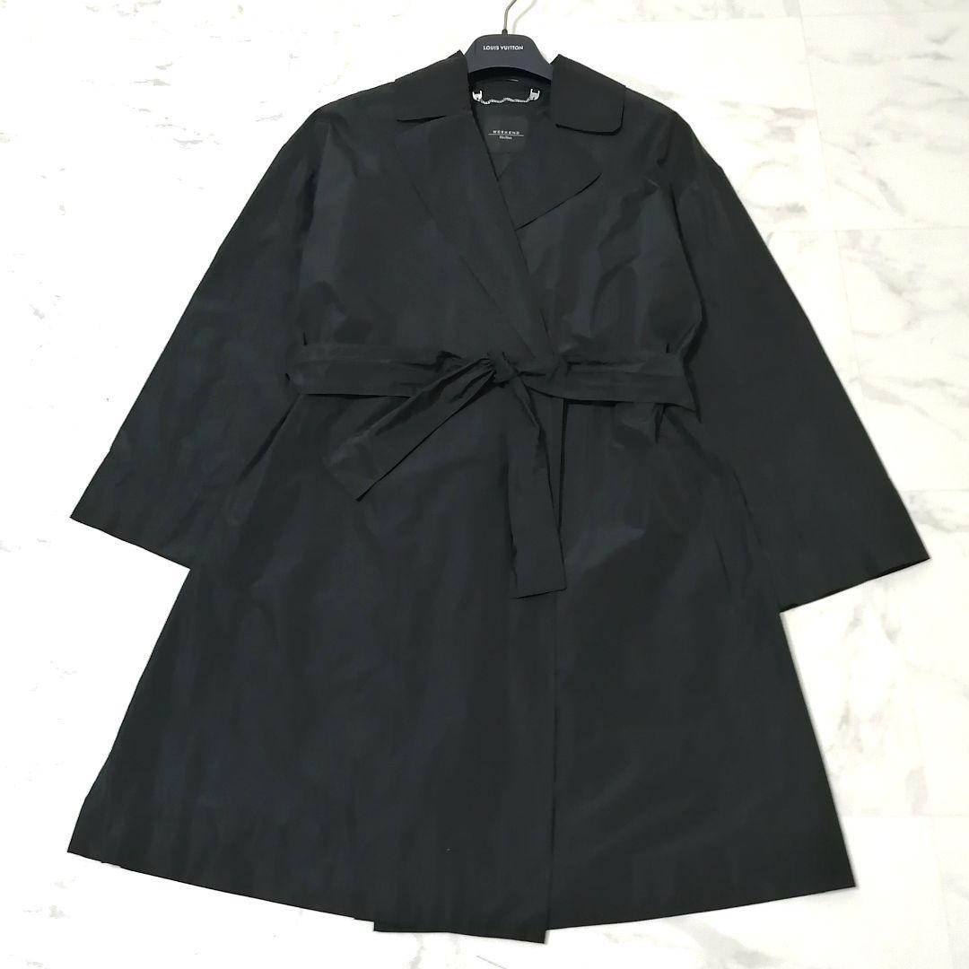 美品✨マックスマーラ　スプリングコート　リボン　フレア　Aライン　黒　40　上品