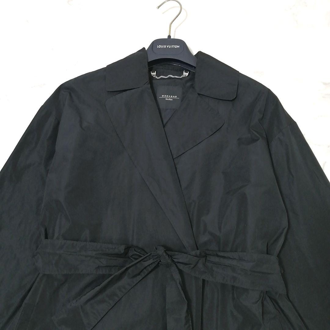 美品✨マックスマーラ　スプリングコート　リボン　フレア　Aライン　黒　40　上品