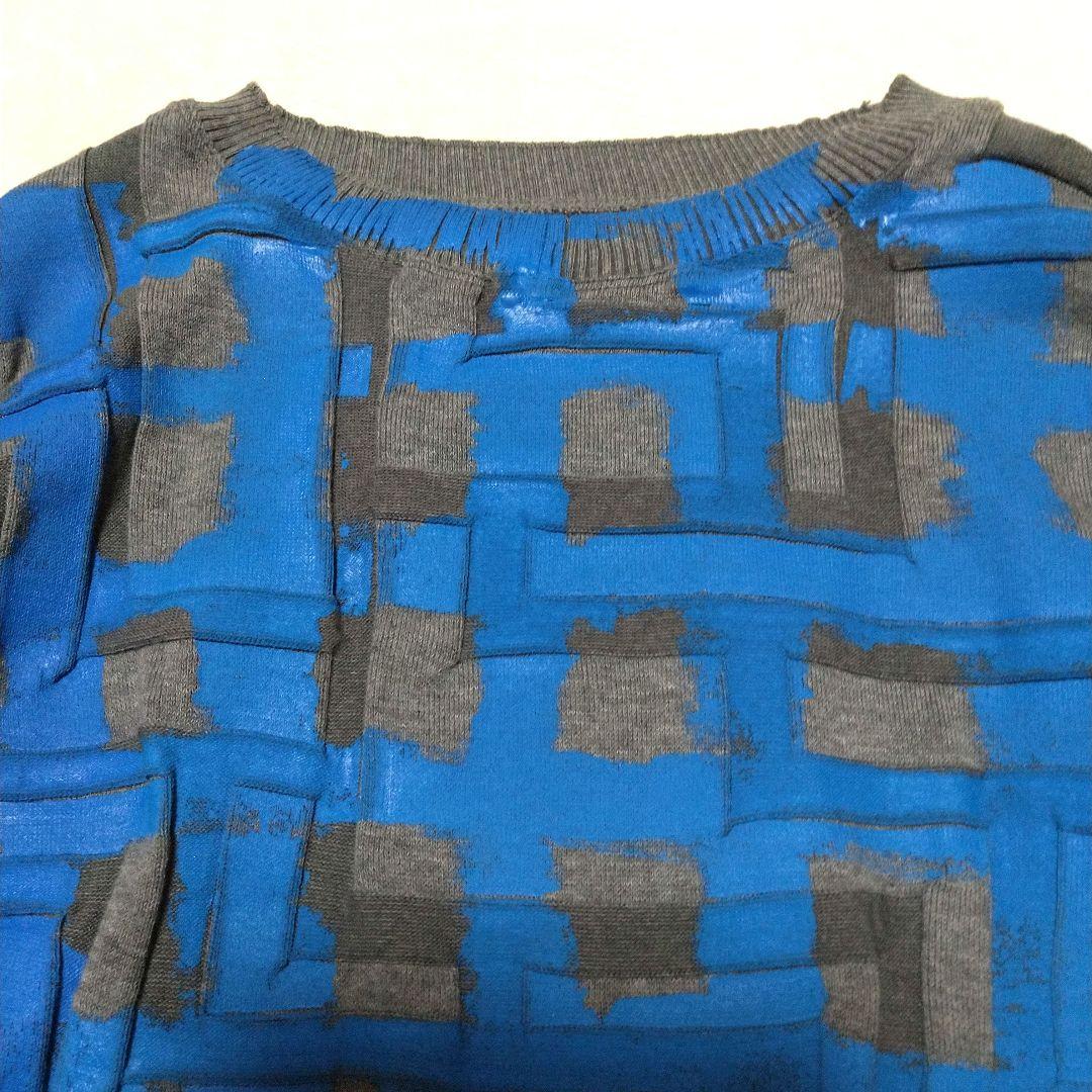 新品同様　慈雨　格子柄ニット切替長袖プルオーバー　M-L　センソユニコ