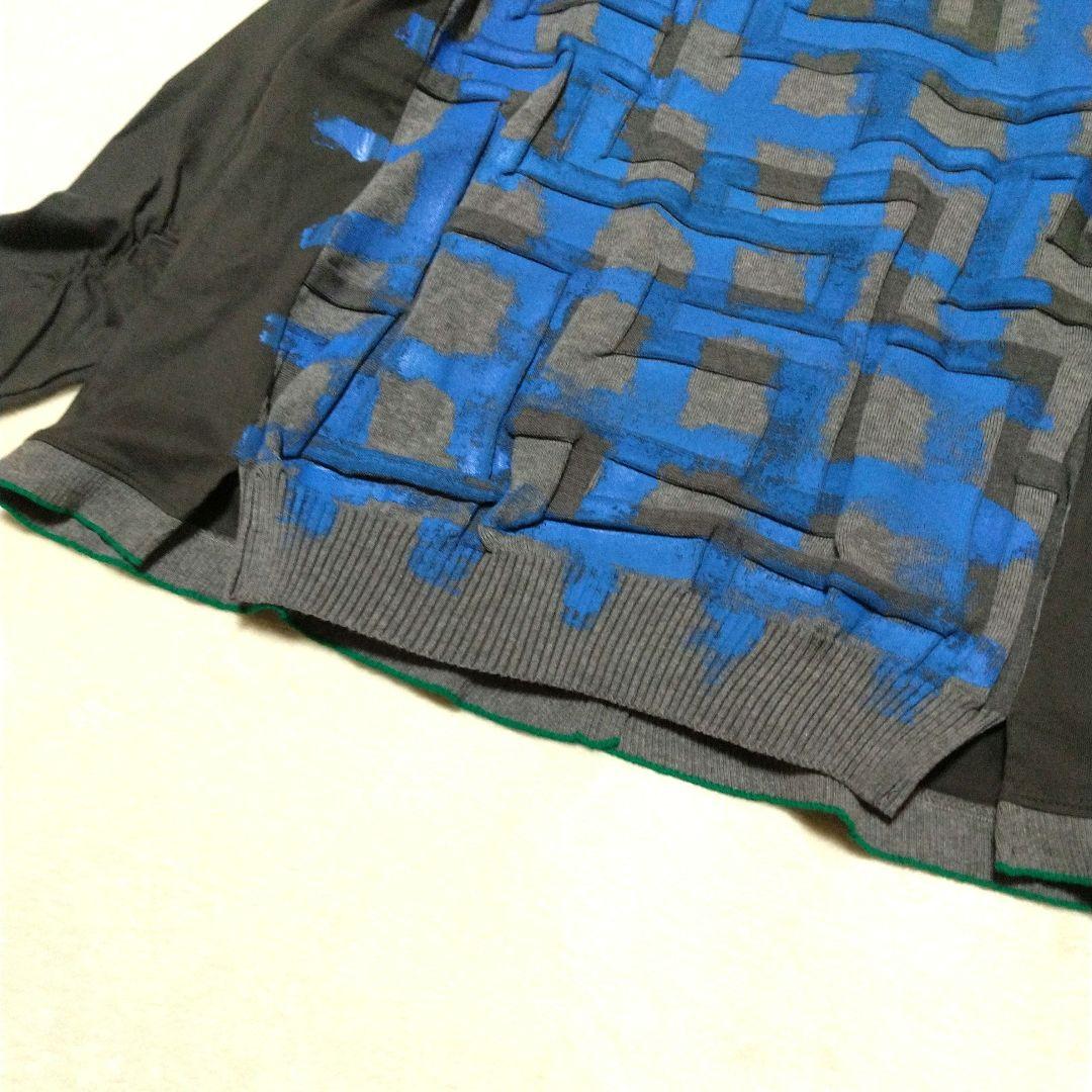 新品同様　慈雨　格子柄ニット切替長袖プルオーバー　M-L　センソユニコ