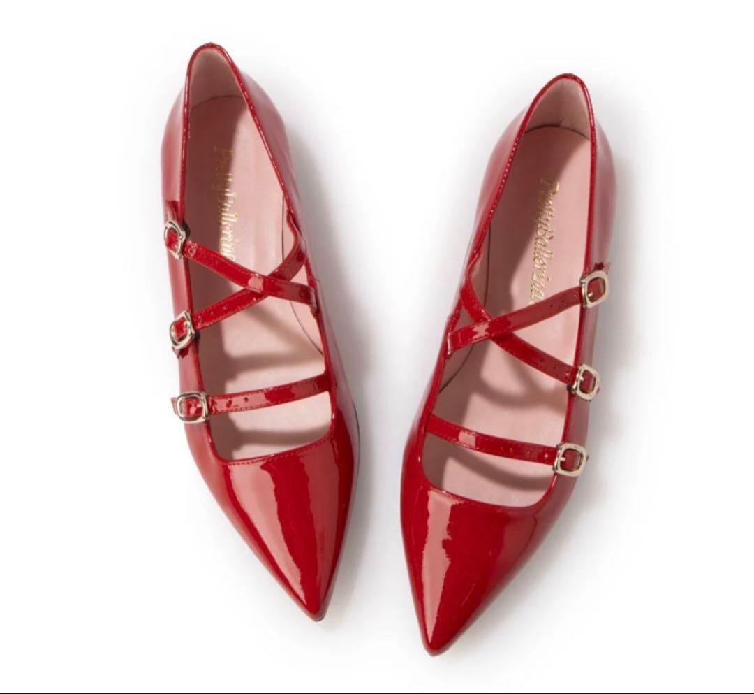 と*)様 プリティバレリーナ レッド ポインテッドシューズ
