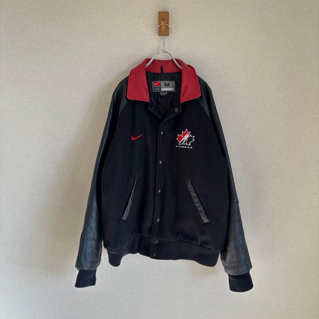 古着 90's \"old NIKE\" カナダ製 レザー x ウール スタジャン
