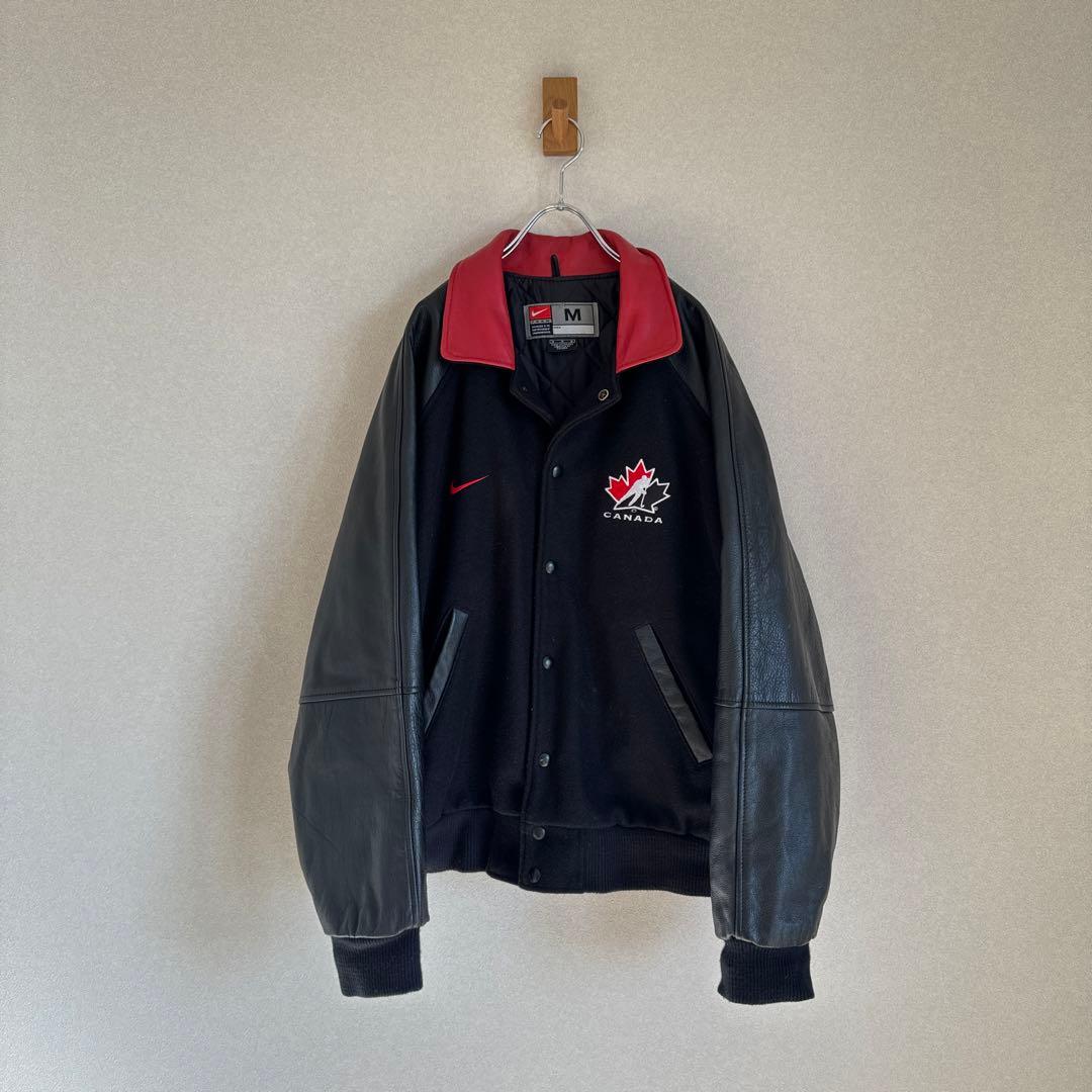 古着 90's \"old NIKE\" カナダ製 レザー x ウール スタジャン