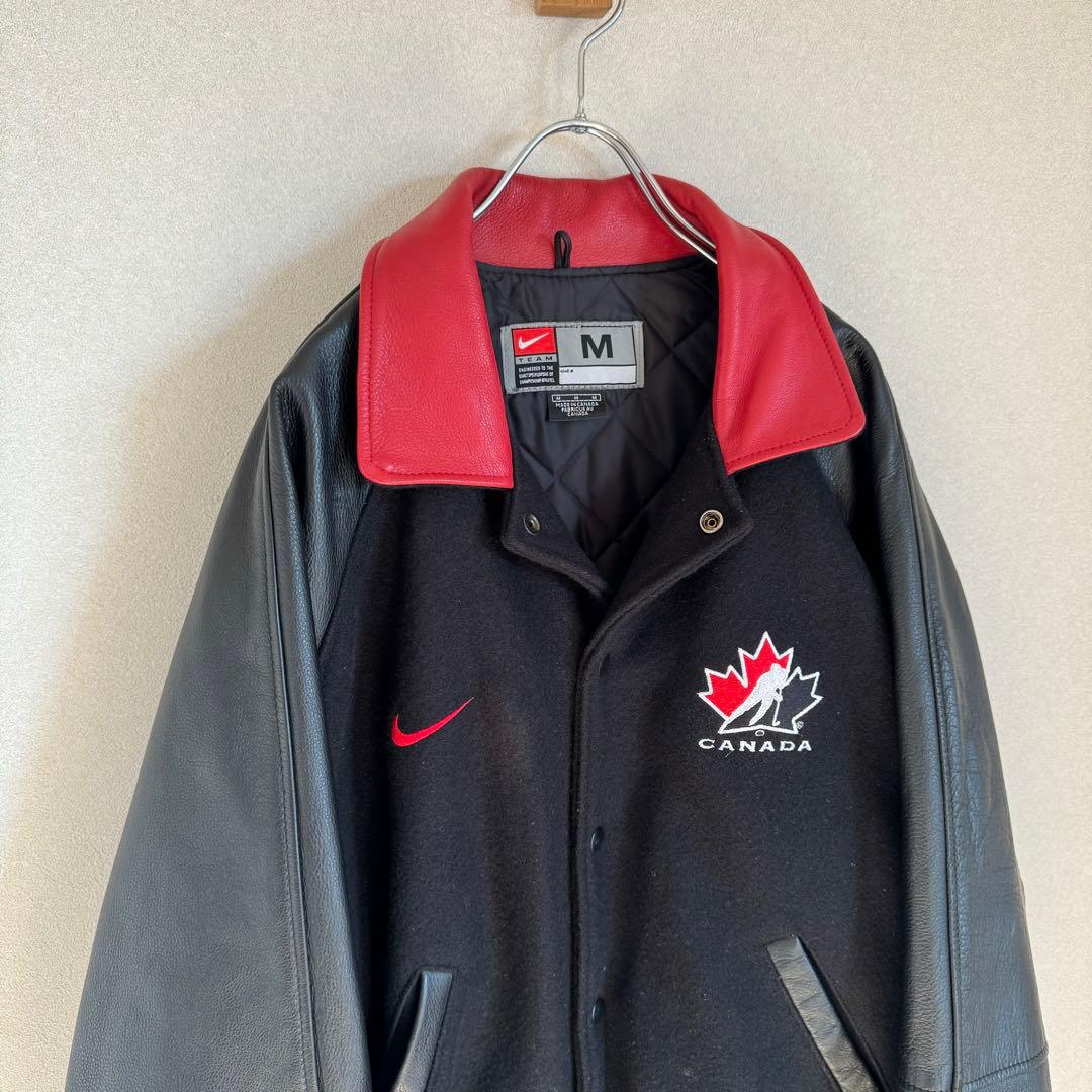 古着 90's \"old NIKE\" カナダ製 レザー x ウール スタジャン